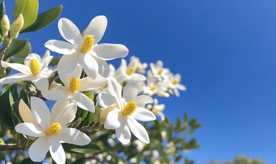 Fototapeta premium magnolias in full bloom against a clear blue sky, Generative AI