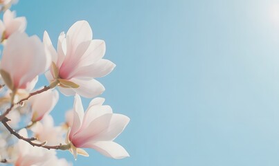 magnolias in full bloom against a clear blue sky, Generative AI