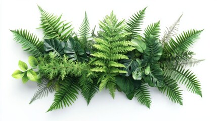 Beautiful composition with fern and other tropical leaves on white background. Banner design