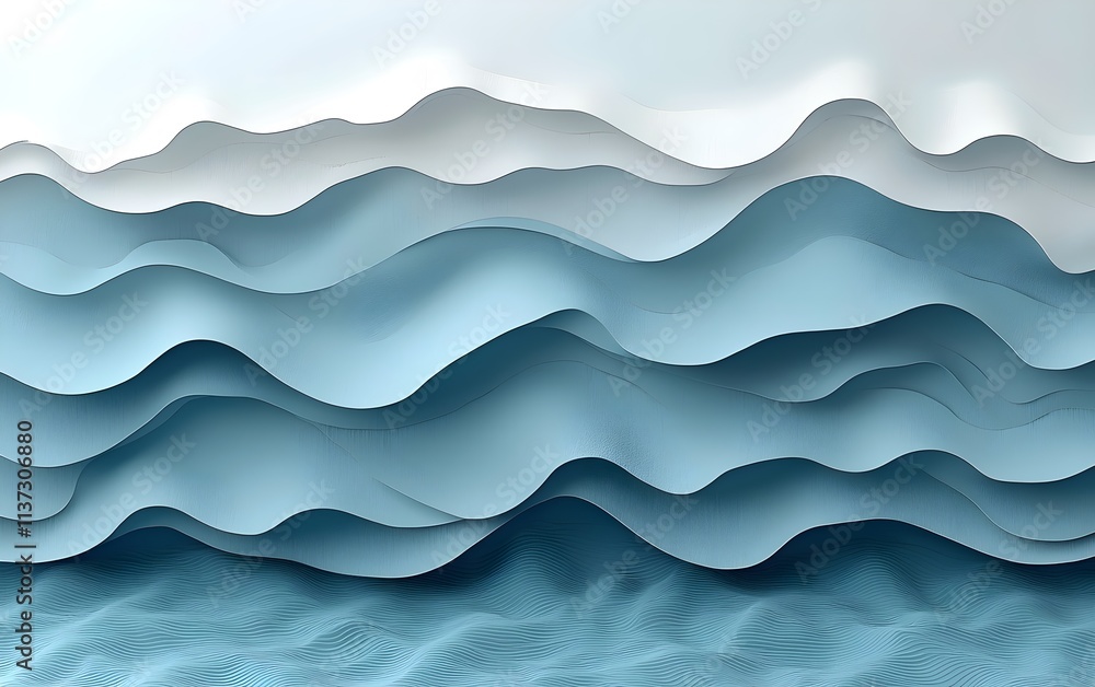 Poster abstract waves in gradient shades of blue, creating a serene and calming oceanic effect. the layered