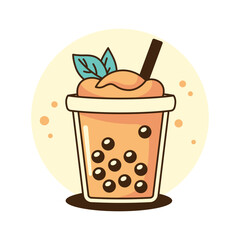 Fresh Delicious Milk Tea Boba Bubble Drink Refreshment Beverage in Cup Glass