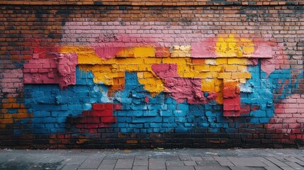 Fototapeta premium A vibrant mural featuring colorful abstract patterns on a brick wall.