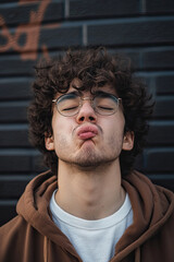 Fototapeta premium Person biting their lip while looking mischievously to the side