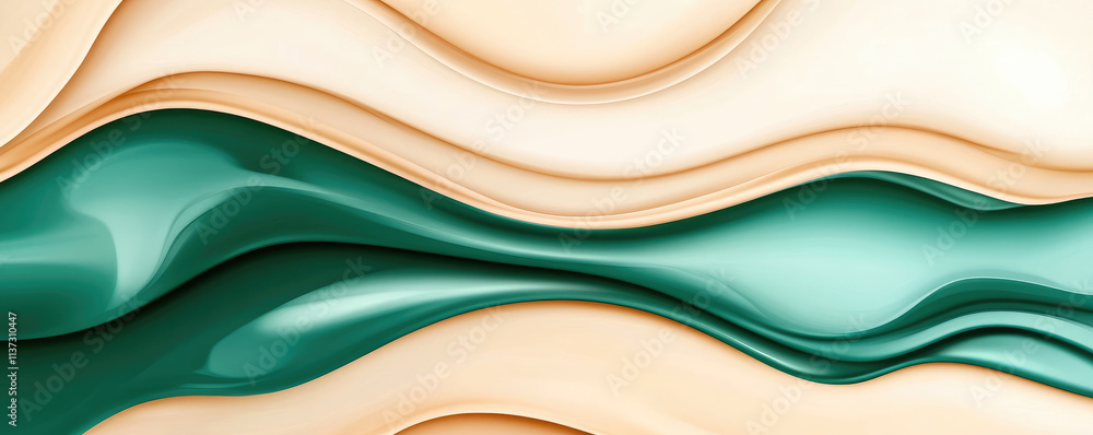 Aufkleber fluid abstract jade green and beige blend liquid textures background featuring light points and sham