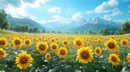 Fototapeta premium Sunflowers Blooming in a Mountain Valley