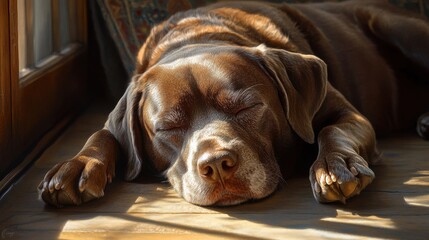 Detailed image of elderly Labrador Retriever napping peacefully