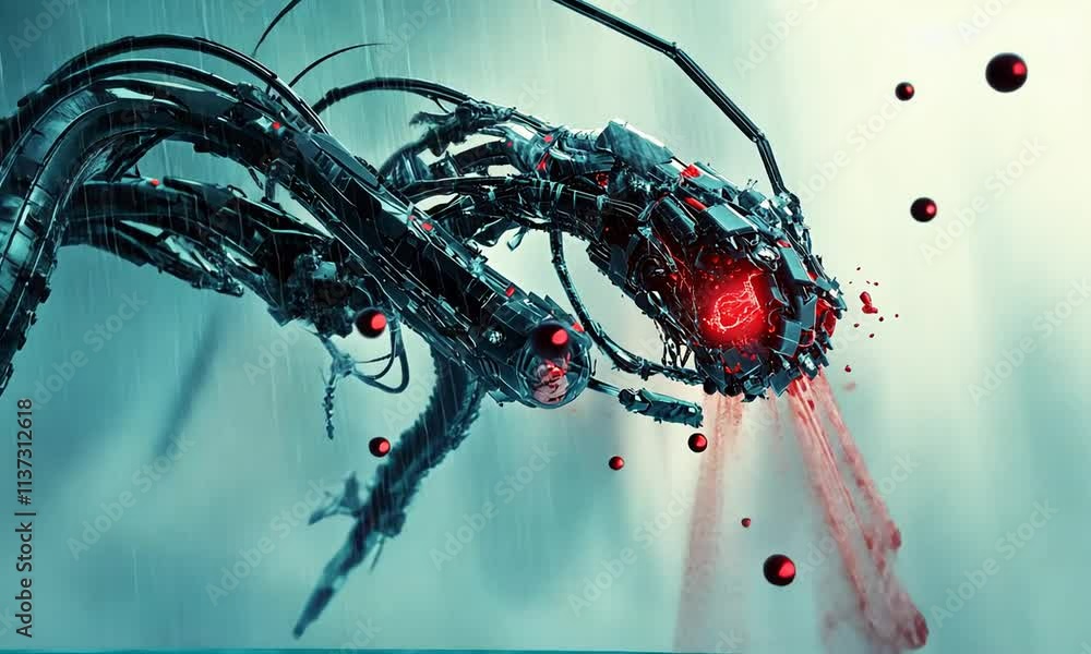 Poster a futuristic robotic creature with glowing elements and intricate mechanical details.
