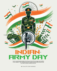 Obraz premium Indian Army Day Celebration with Indian soldier Social media post template banner 