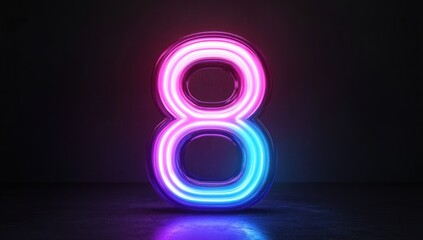 Neon Number Eight with a Reflective Surface