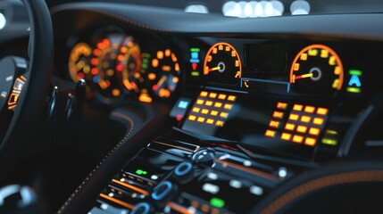 High-tech car dashboard with illuminated controls