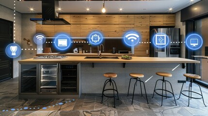 Modern kitchen featuring smart technology and sleek design.