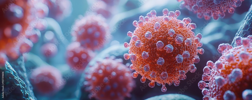 Aufkleber cancer cells concept. a detailed microscopic view of viruses illustrating their structure and comple
