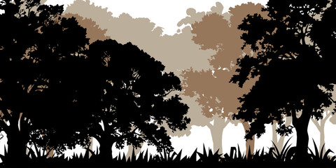 Black Branch Tree or Naked trees silhouettes set. Hand drawn isolated illustrations. © CHANTHIMA SAENUBON
