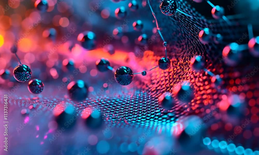 Aufkleber abstract representation of interconnected spheres on a textured surface with vibrant colors.