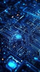 Fototapeta premium Glowing Blue Circuit Board with Integrated Circuitry