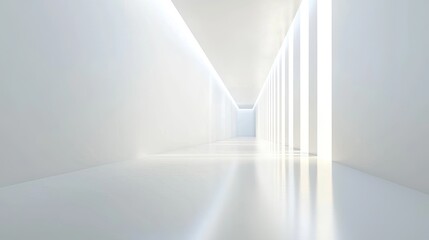 Obraz premium Softly lit hallway showcases a modern and minimalist design, creating a serene atmosphere perfect for commercial and architectural projects. Ideal for backgrounds.