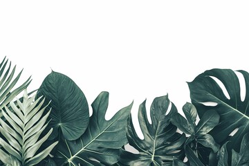 Lush Green Leaves Arrangement on White Background for Design Use
