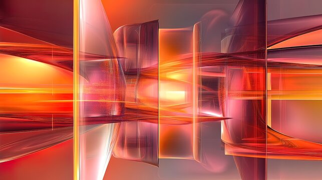 Abstract 3D rendering of orange and red geometric shapes, creating a dynamic and vibrant composition with glowing light effects.