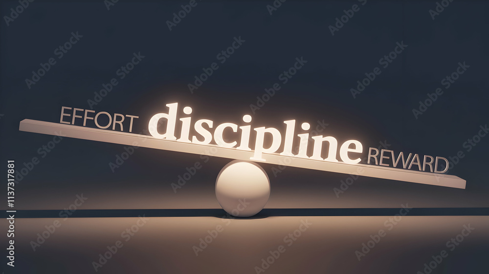 Poster discipline: the path to reward. a conceptual image of a balance scale depicting the delicate equilib