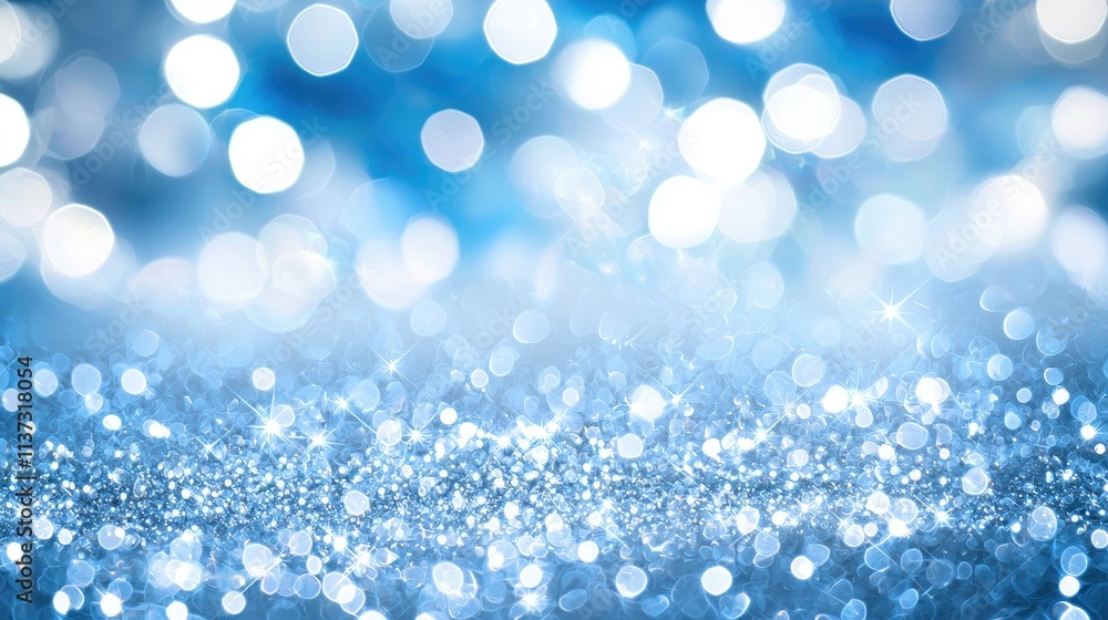 Poster a captivating blue background features a stunning bokeh effect with shimmering particles that create
