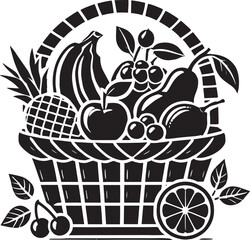 Fruits basket silhouette vector illustration isolated on a white background