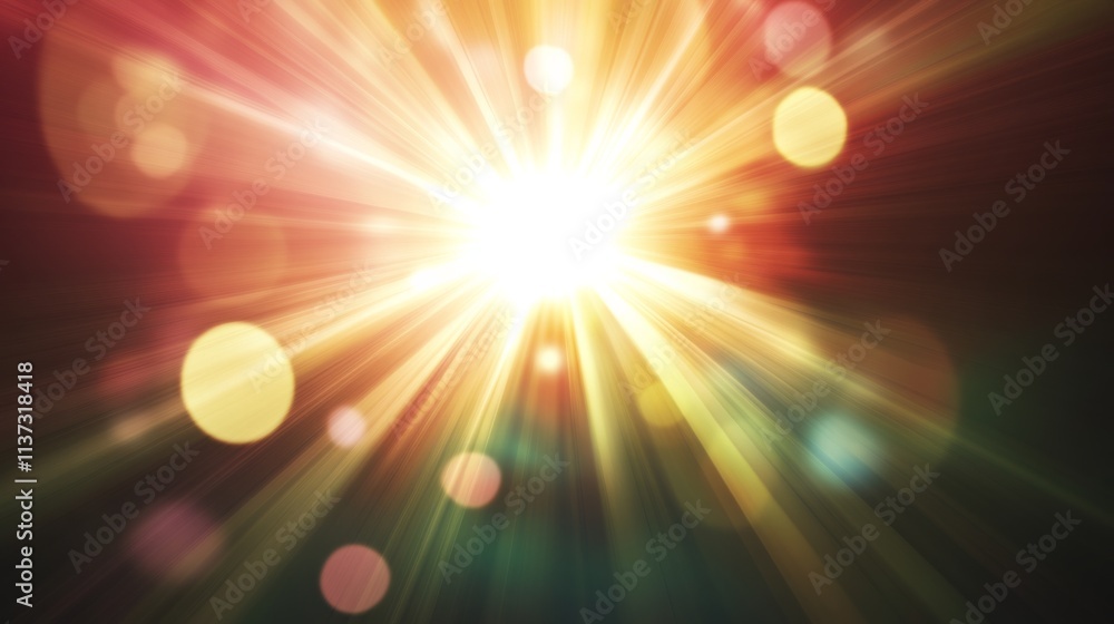 Aufkleber radiant burst of colorful light on black abstract background with scattered circles creating depth