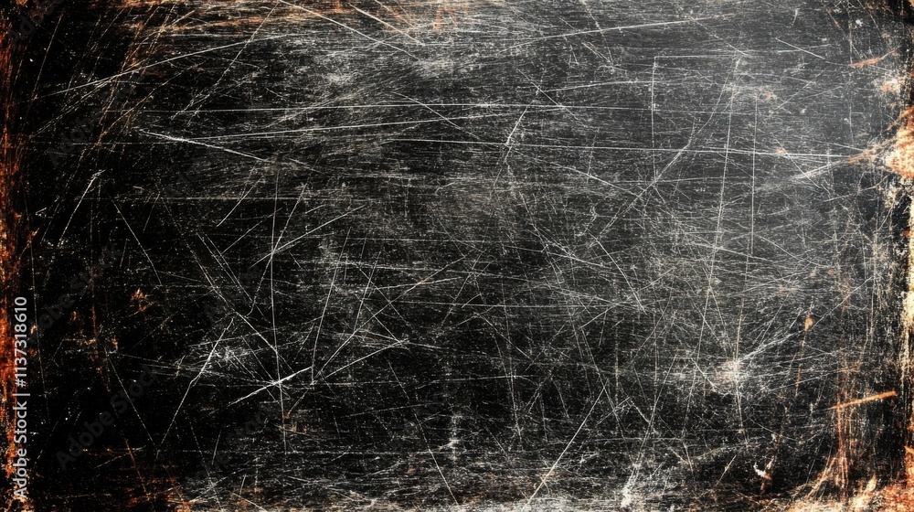 Poster gritty and distressed close-up of textured black surface with visible cracks and scratches in top-do