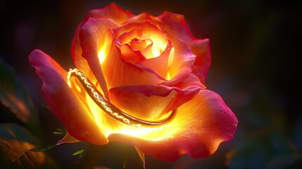 Valentine rose idea. A vibrant rose glowing softly in warm hues, symbolizing beauty and passion.