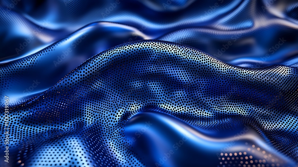 Poster abstract blue wave pattern with luminous texture and perforated surface for modern design projects