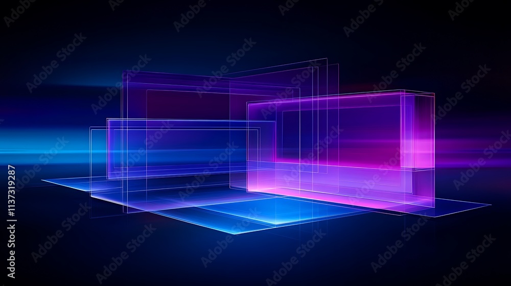 Aufkleber abstract colorful geometric shapes with neon light effect on dark background for modern design proje