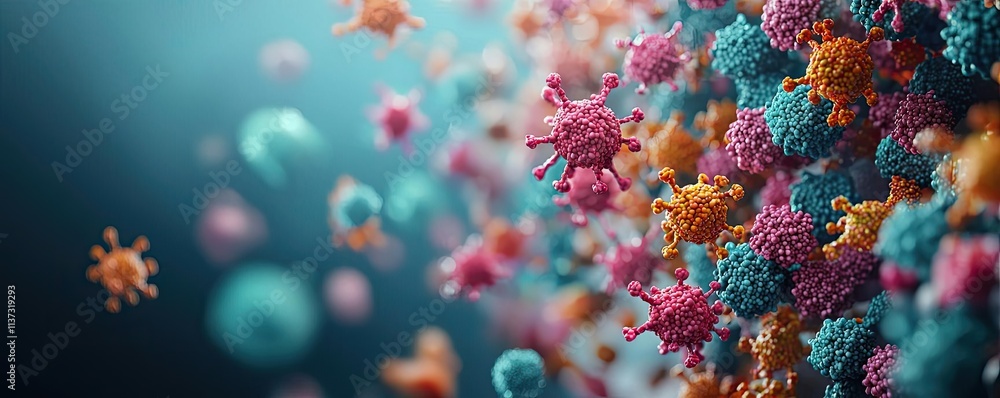 Aufkleber cancer cells concept. abstract visualization of colorful microorganisms in a dynamic motion.