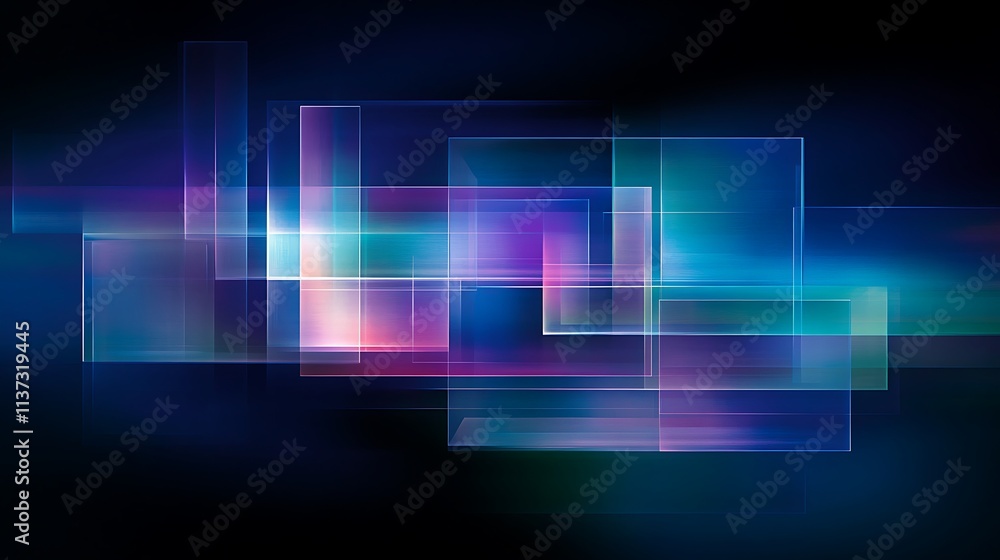 Poster abstract colorful rectangles with light effects on a dark background for modern design projects