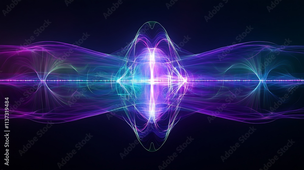 Poster abstract colorful wave patterns with glowing light effects on dark background for artistic projects 