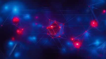 Abstract digital art depicting glowing red and blue connections with geometric shapes and energetic particles