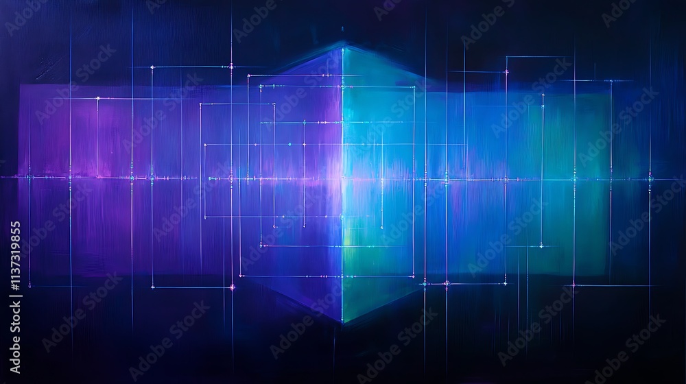 Aufkleber abstract digital art with vibrant color gradients and geometric shapes representing sound waves and 