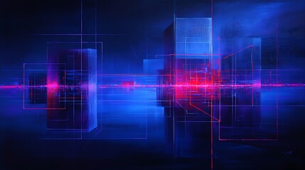 Abstract Digital Art with Geometric Shapes and Vibrant Neon Colors