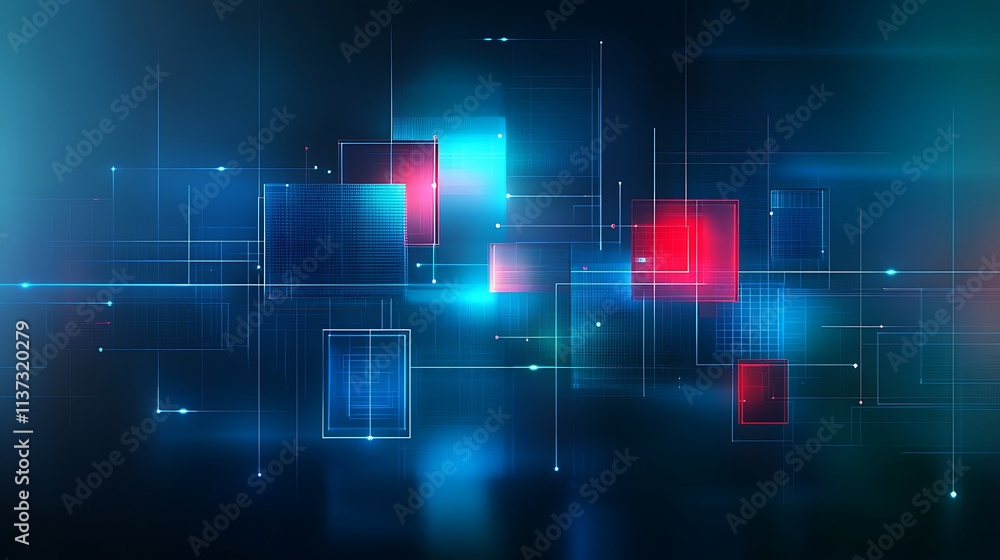 Poster abstract digital background with geometric shapes and bright color effects for technology and design