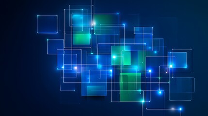 Abstract Digital Background with Geometric Shapes and Blue Green Glowing Lights for Creative Designs