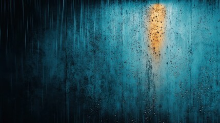 Fototapeta premium Slow-motion rain design. Misty window with raindrops and a warm light glowing behind.