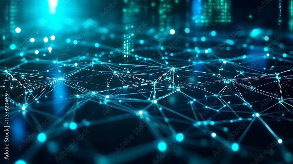 Poster abstract digital background with glowing connections and data visualization in a futuristic network 