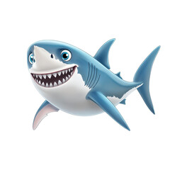 Fun cartoon character of a transparent shark swimming happily in a playful underwater environment with bright colors, transparent shark fun character cartoon isolated on transparent background
