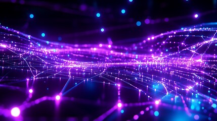 Fototapeta premium Abstract Digital Background with Glowing Pink and Blue Light Particles in a Network Visualization