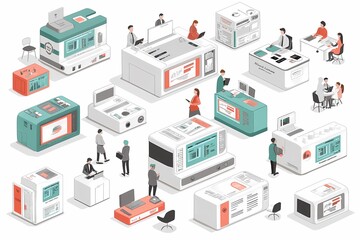 Obraz premium Modern Workspace Concept with Diverse Equipment and Professionals