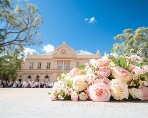 Proclamation Day Celebration Historic Ceremony with Floral Tribute Under Clear Skies, Perfect for Holidays Like Independence Day and Australia Day