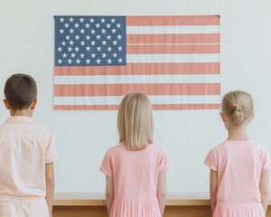 Patriotic Classroom Scene for Pledge of Allegiance Day, Independence Day, and Veterans Day