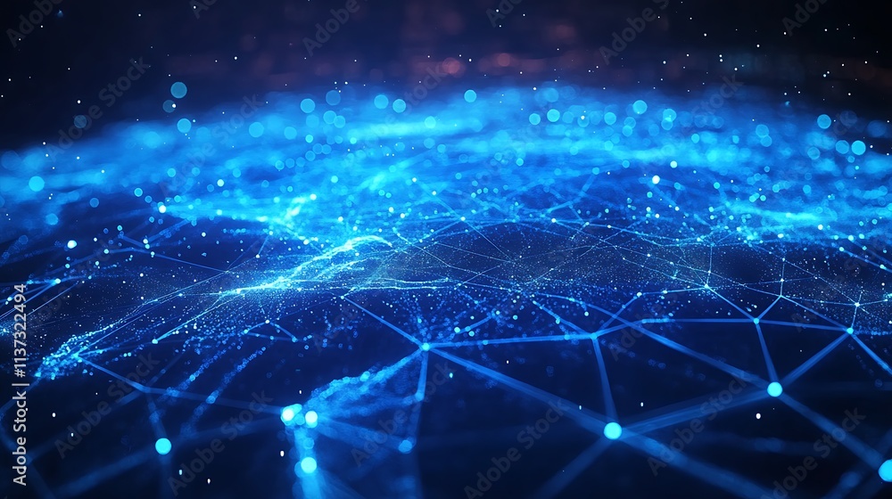 Poster abstract digital network connections representing technology and data flow in a global landscape