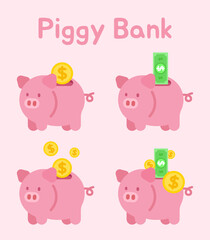 pink piggy bank saving money dollar coin banking fund investing