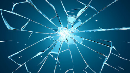 Close-up of a broken, shattered glass pane, shattered, cracked, smashed, fragments, sharp, danger. Shattered. Illustration