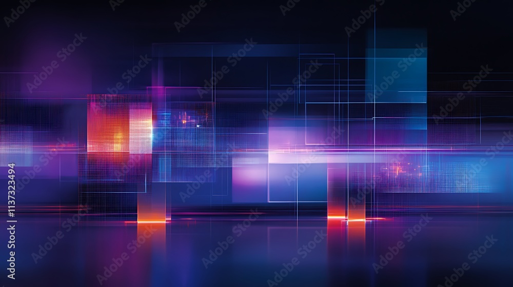 Poster abstract futuristic background with colorful shapes and glowing light effects in digital studio art 