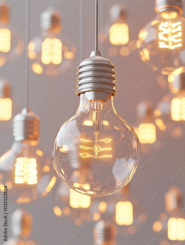 Poster low of light bulbs on light background. innovation and solution concept. 3d rendering.